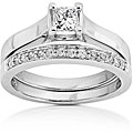 14k White Gold 1/2ct TDW Princess & Round Diamond Wedding Set