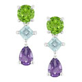 Silver Amethyst Peridot Blue Topaz Drop Earrings