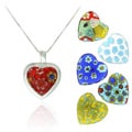 Glitzy Rocks SS Murano Glass Interchangeable Heart Pendant Set