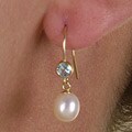 DaVonna 14k Gold Freshwater Pearl Blue Topaz Earring