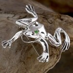 Sterling Silver Leaping Frog Pin (Mexico)