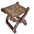 Tooled Leather Wood Stool, 'Baroque Peru' (Peru)