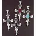 Sterling Silver Oval Stone Cross Pendant (Mexico)