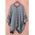 'Gray Black Glyphs' Alpaca Wool Reversible Poncho (Peru)