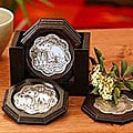 Set of 6 'Call of the Wild' Nickel and Wood Coasters (Thailand)