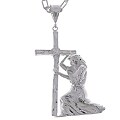 14k Gold Overlay Jesus with Cross Hip Hop Necklace