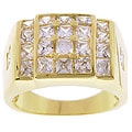14k Yellow Gold Overlay Men's Surface Fire CZ Ring