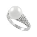 Tressa Sterling Silver Faux Pearl Ring with Pave CZ