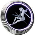 Neon Garage Clock with Lady Silhouette Design