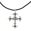 Gerald David Bauman Silver Fleur de Lis Cross Necklace