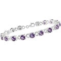 Sterling Silver Round Amethyst and Heart Link Bracelet