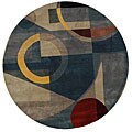 Handmade Rodeo Drive Deco Blue/ Multi N.Z. Wool Rug (7'9 Round)