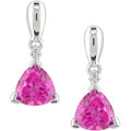 10k Gold Trillion Created Pink Sapphire Diamond Earrings