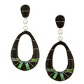 Sterling Silver Onyx and Opal Dangle Earrings