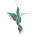 Silver Turquoise and Opal Hummingbird Necklace