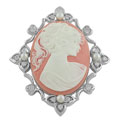 Sterling Silver Pink Lady Cameo Brooch