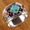 Handmade Silver Turquoise and Faux Coral Ring (Nepal)