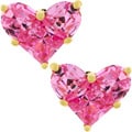 Goldtone Pink Cubic Zirconia Heart Stud Earrings