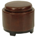 Round Brown Cordovan Ottoman with Storage Tray
