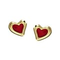 14k Yellow Gold Red Enamel Heart Stud Earrings
