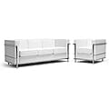 LC White Leather Sofa & Chair Set