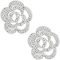 Silvertone Cubic Zirconia Flower Earrings