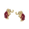 14k Yellow Gold Red Enamel Elephant Earrings