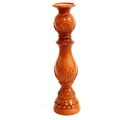 Leaf Pattern Natural Wood Finish Candleholder