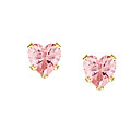 14k Yellow Gold Pink CZ Heart Earrings