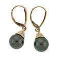 DaVonna 14k Gold Tahitian Cultured Pearl/ Diamond Earrings (9-10 mm)