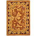 Old World Hand-spun Brown Gold/ Plum Wool Rug (2' x 3')