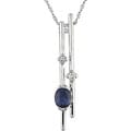 14k Gold Oval Blue Sapphire and Diamond Necklace