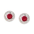 14k White Gold Round Ruby With Diamond Earrings