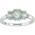 10k Gold Green Amethyst and Diamond 3-stone Ring