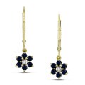 14k Gold Blue Sapphire and Diamond Flower Earrings