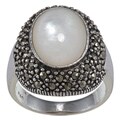 Sterling Silver Oval Mother of Pearl and Marcasite Ring