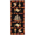 Hand-hooked Explorer Black Wool Runner (2'6 x 6')