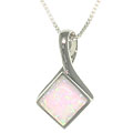 Sterling Silver Square Lab-created Opal Necklace