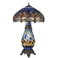 Tiffany-style Blue Dragonfly Table Lamp with Lighted Base