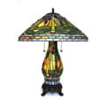 Tiffany-style Yellow Dragonfly Table Lamp with Lighted Base