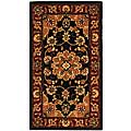Handmade Tabriz Black/ Burgundy Wool and Silk Rug (2' x 3')