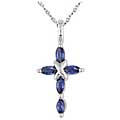 10k White Gold Blue Sapphire Cross Necklace
