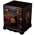 Hand-painted Black Bonded Leather Oriental End Table