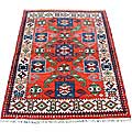Indo Kazak Hand-knotted Red/ Ivory Rug (5' x 8')