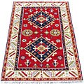 Indo Kazak Hand-knotted Red/ Ivory Rug (4' x 6')
