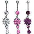 Surgical Steel Flowery CZ Dangling Navel Ring