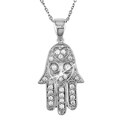 14k White Gold 1/5ct TDW Diamond Hamsa Necklace