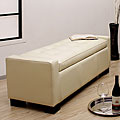Tufted Leather Storage Bench Creme