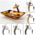 Kraus Amber Rectangular Glass Sink and Waterfall Faucet