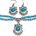 Silver Tibetan Style Turquoise Bracelet/ Earring Set (China)